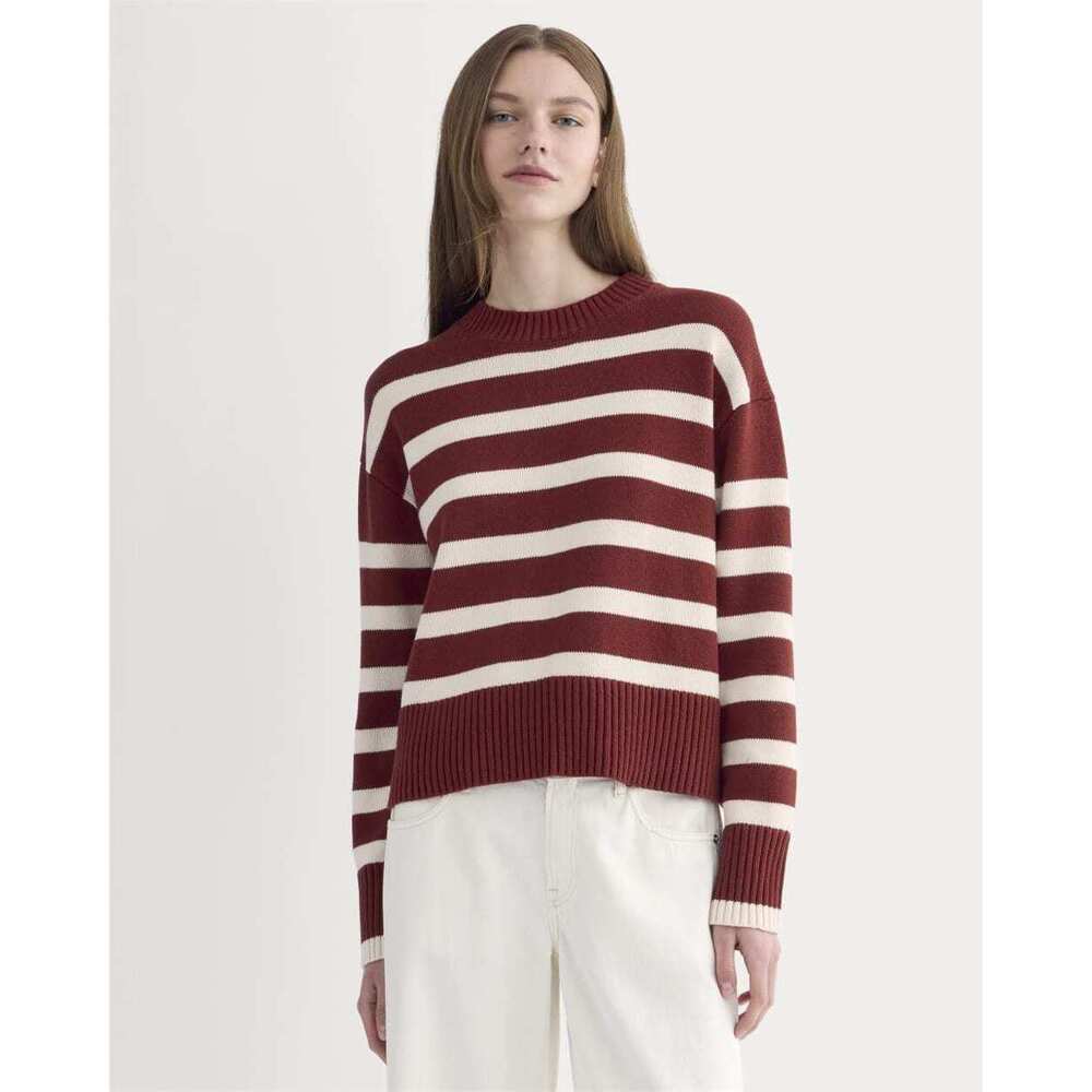 Everlane Women's Boxy Sweater in Everyday cotton in Merlot/Canvas, Size Smal